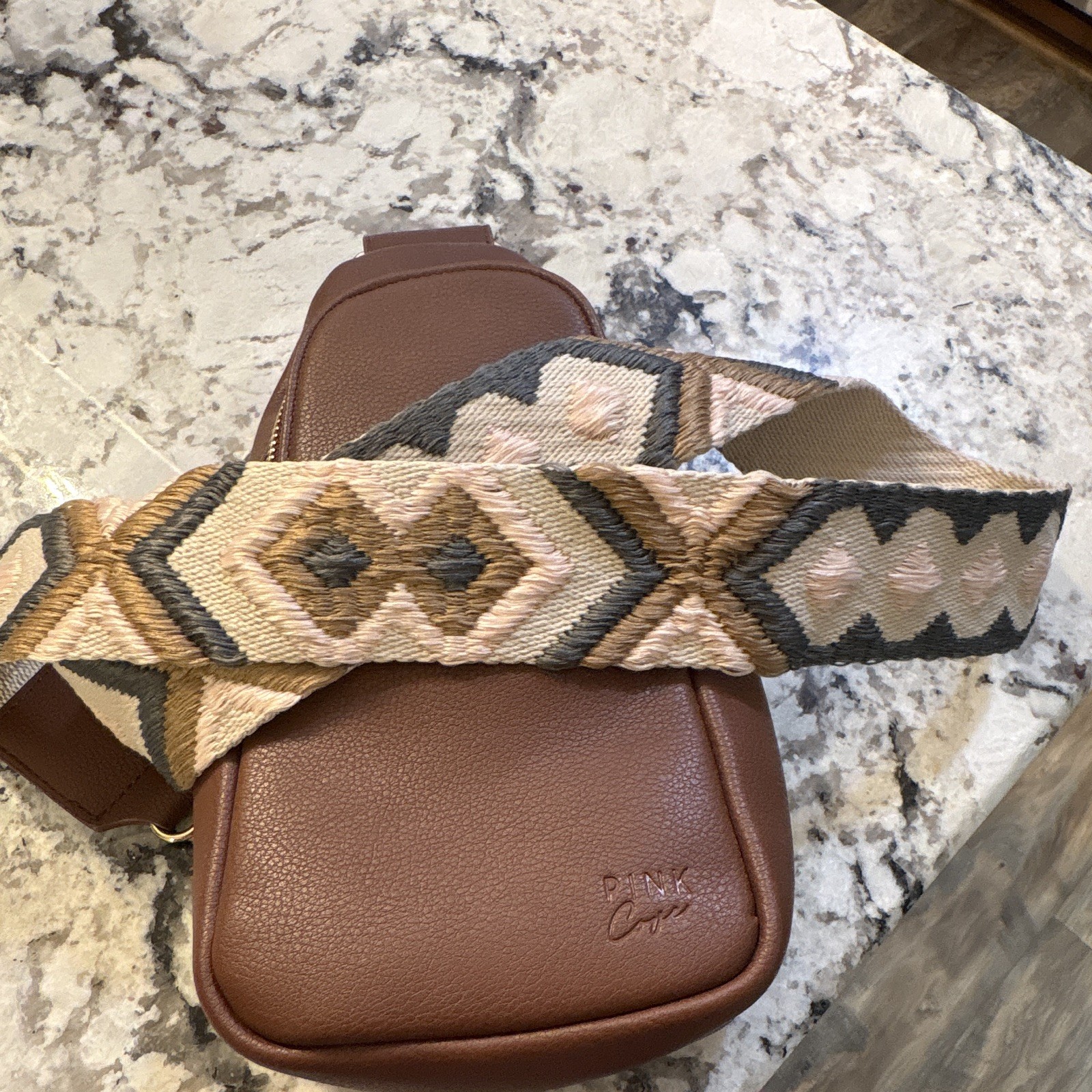Pink Cove Small Brown Crossbody Sling Bag Zip, Adjustable Strap