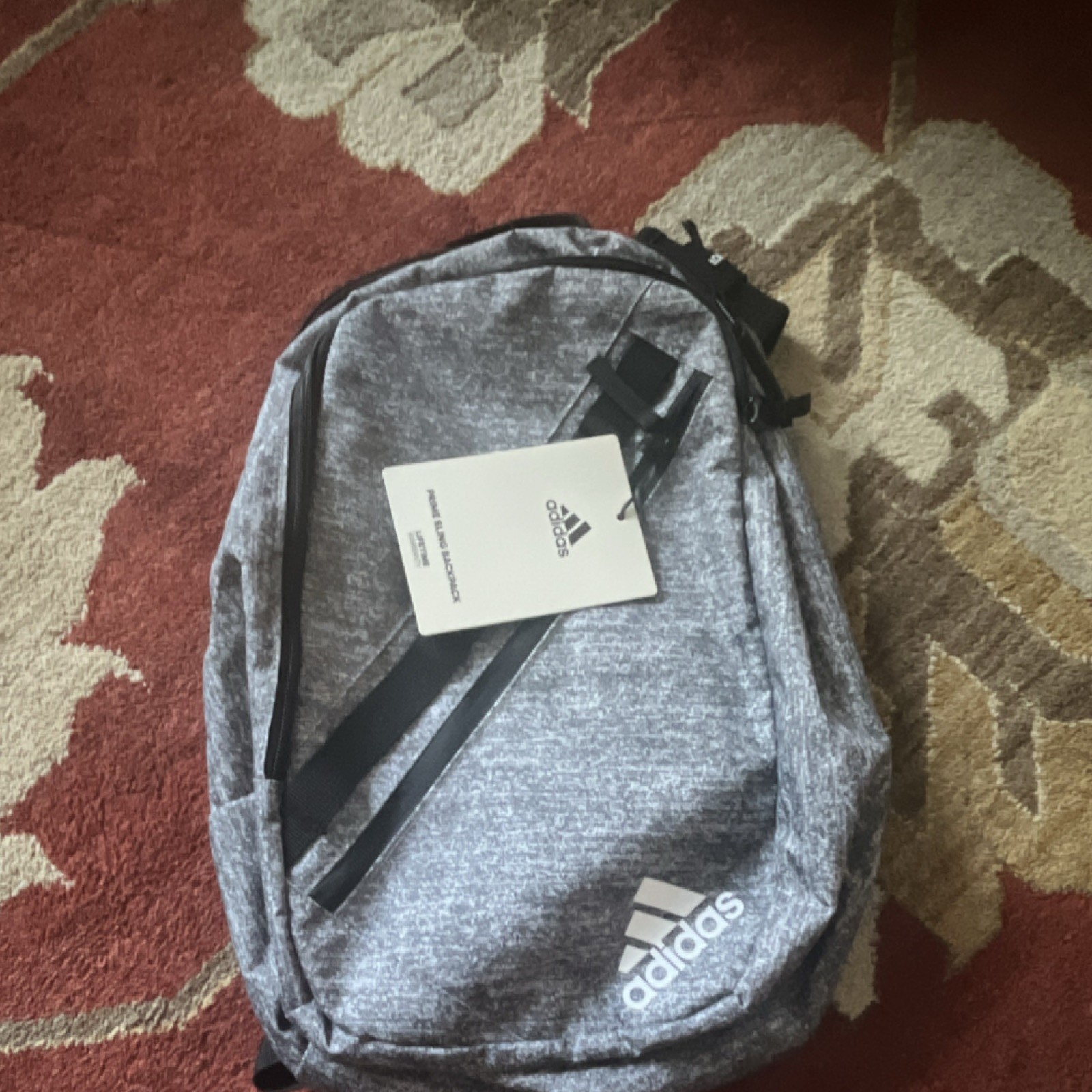 adidas Prime Label Backpack Gray Black Adjustable Strap Men’s Sports Casual