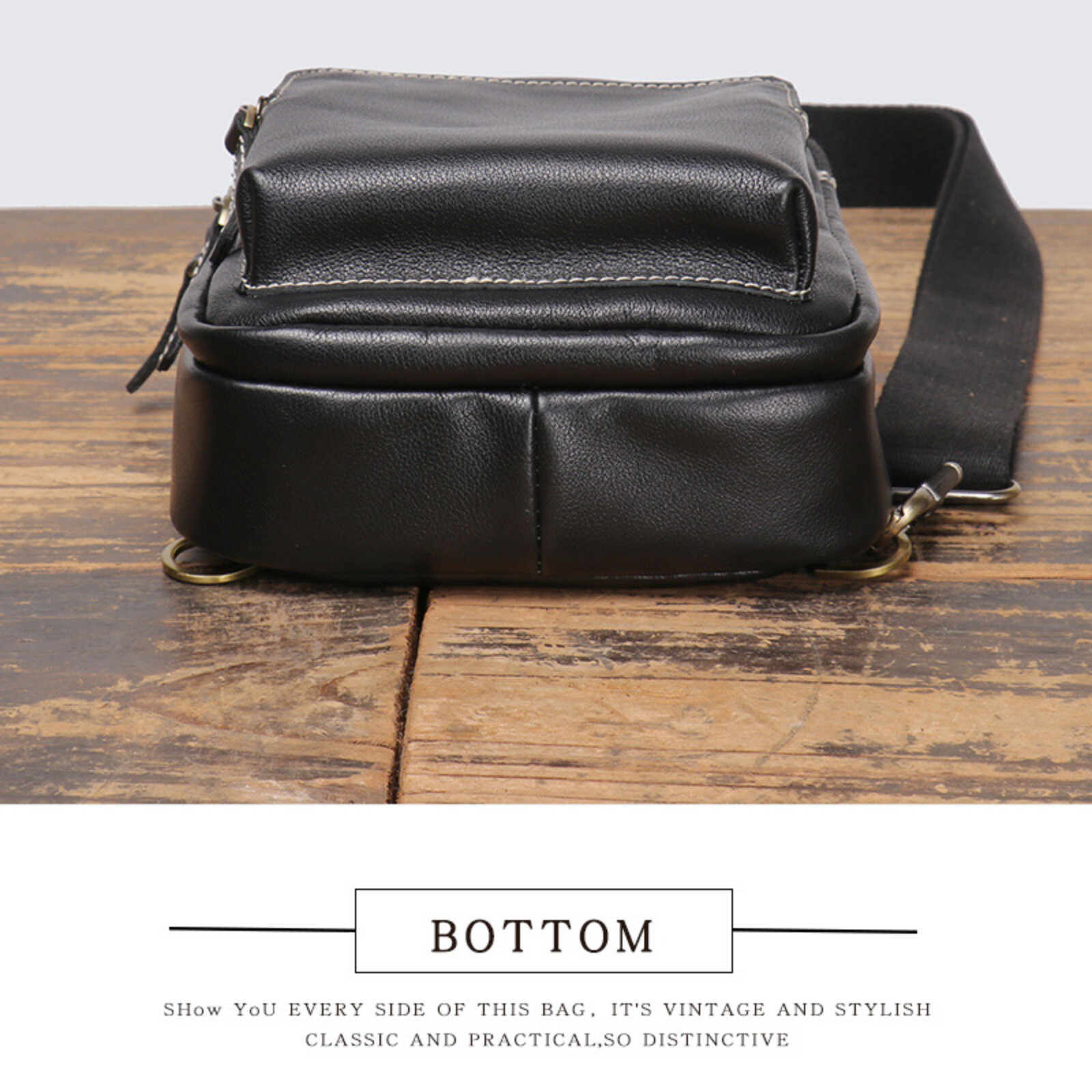 Men’s Leather Crossbody Sling Bag Chest Pack Shoulder Backpack Travel Black