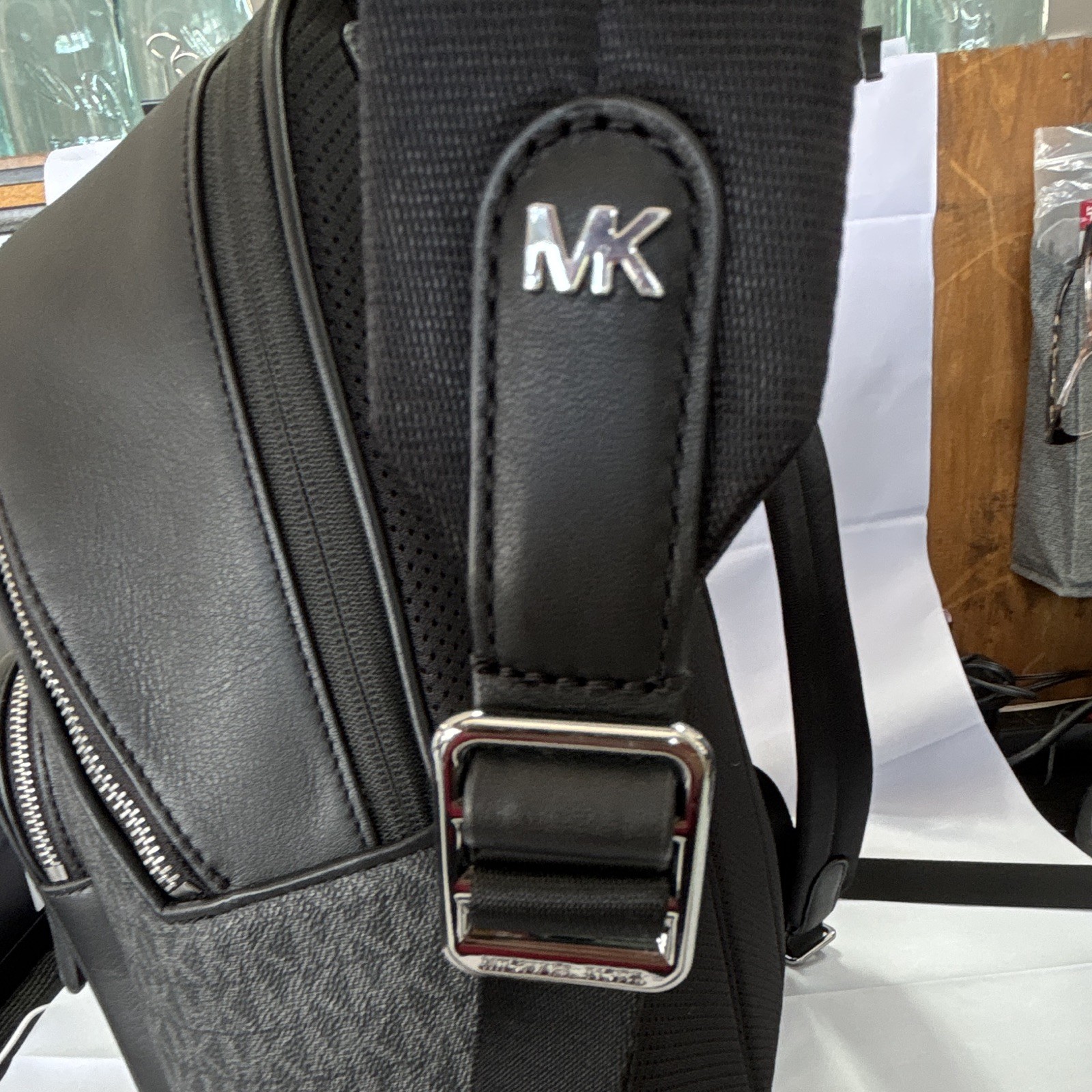 Michael Kors Men’s Monogram Backpack Black Red White Stripe Zip Pockets
