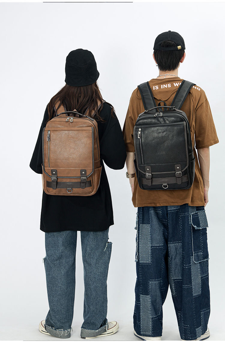 Men and Women PU Leather Backpack Computer Waterproof Outdoor Business Bag
