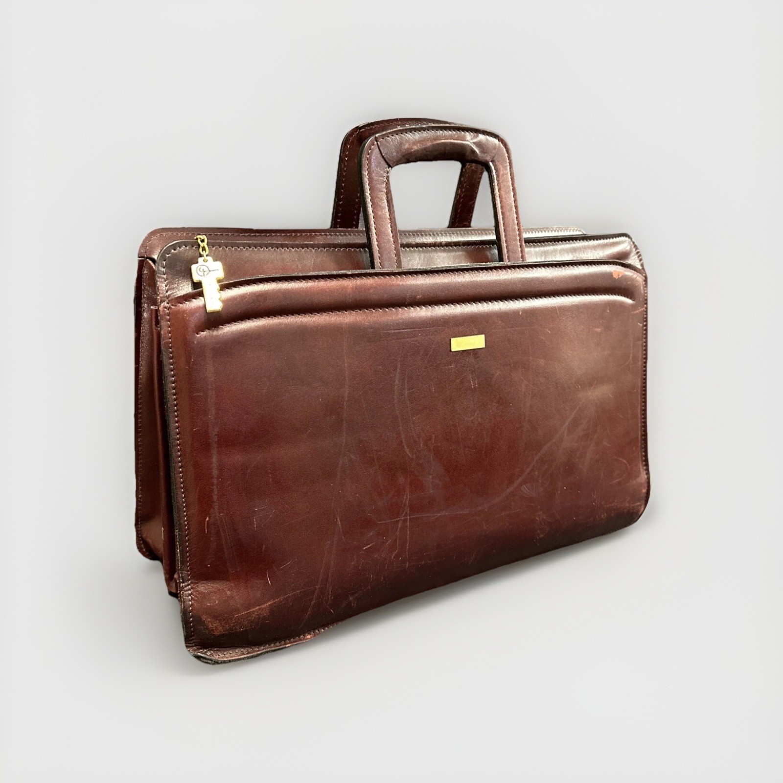 Jack Georges Briefcase Cognac Brown Leather Double Handle Top Zip Professional +