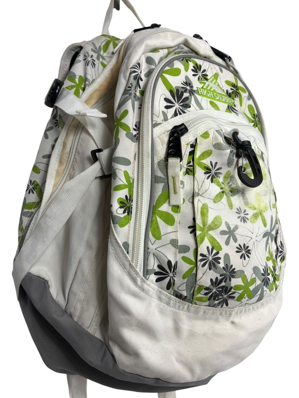 High Sierra 5420-110 backpack White with Green & Grey 70s Floral Patterns