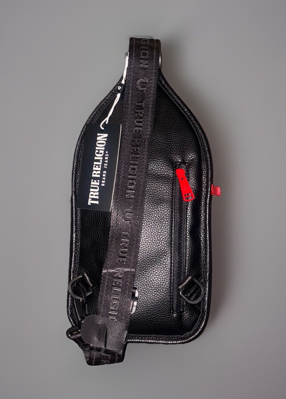True Religion Men’s Black Porter& Red Leather Crossbody Bag