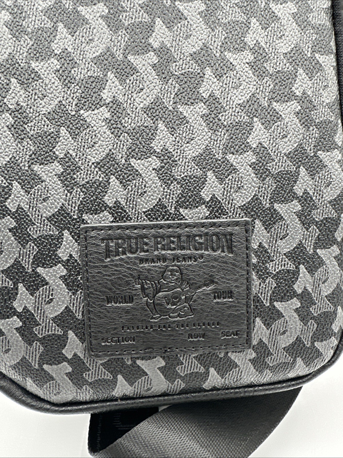True Religion FARRO II Black Gray Logo Crossbody Sling Bag Zipper Unisex NEW