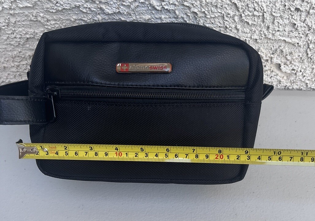 Alpine Swiss Toiletry Bag Black Leather/canvas With Handle