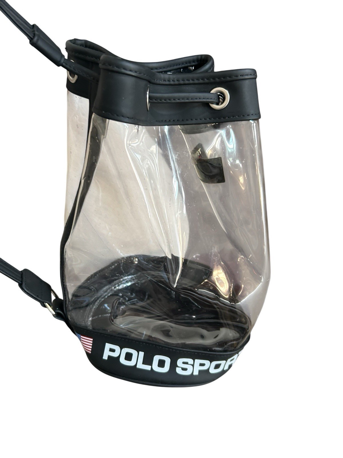 Vintage Polo Sport Ralph Lauren Bucket Bag Drawstring Closure, Black & Clear