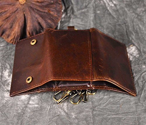 Mens Genuine Leather Car Key Case Loop Hook Coin Case Cover Wallet Snap