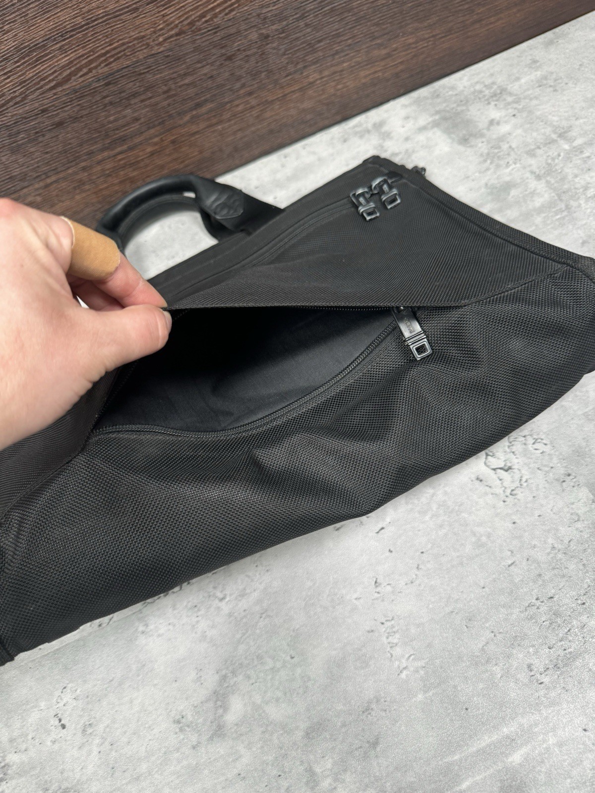 TUMI Business T-Pass Laptop Briefcase Black Ballistic Nylon – 15.5×12.5″