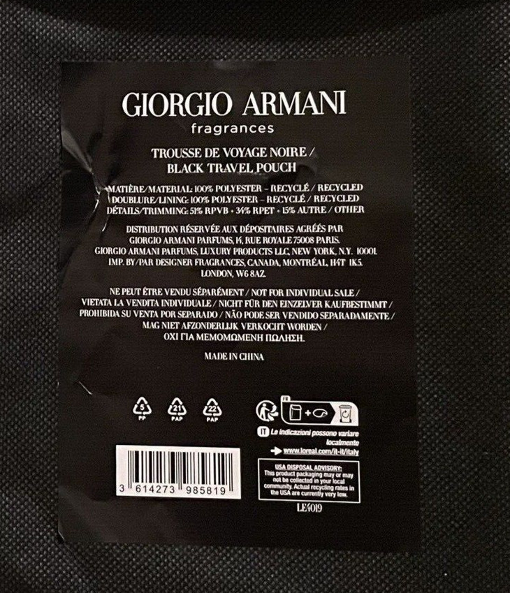 GIORGIO ARMANI Black Toiletry Bag Pouch Travel Case New with Dust Bag