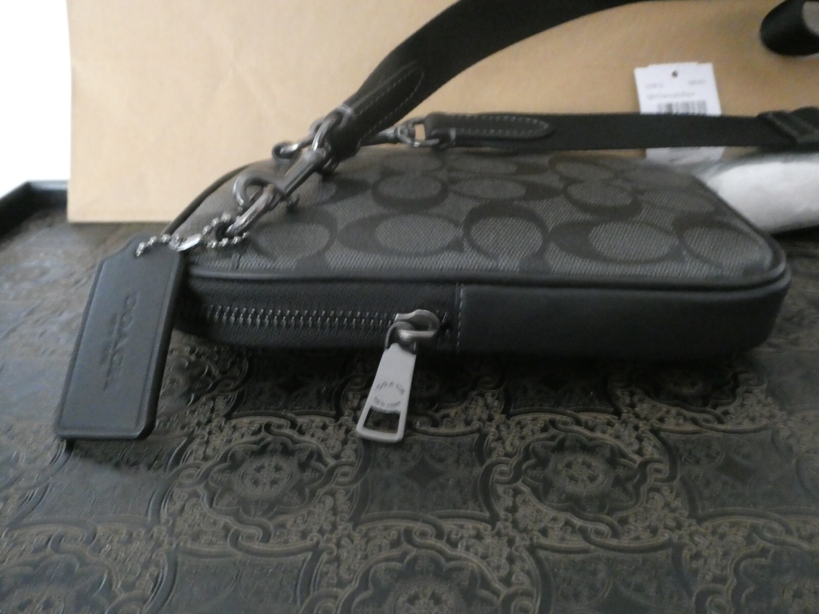 Authentic Coach Aden Charcoal Black Crossbody in Signature Canvas CO912