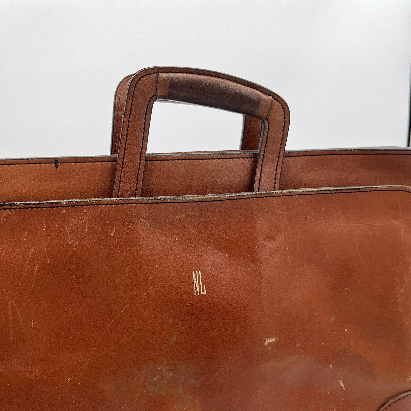 Vintage Schlesinger Brothers Briefcase Casesetter Slim Portfolio Brown Leather