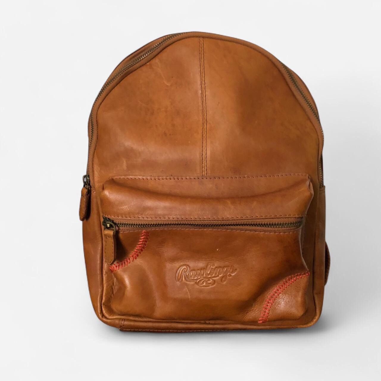 RARE Rawlings Red Label Genuine Leather Backpack Brown Red Stitch Rugged NEW