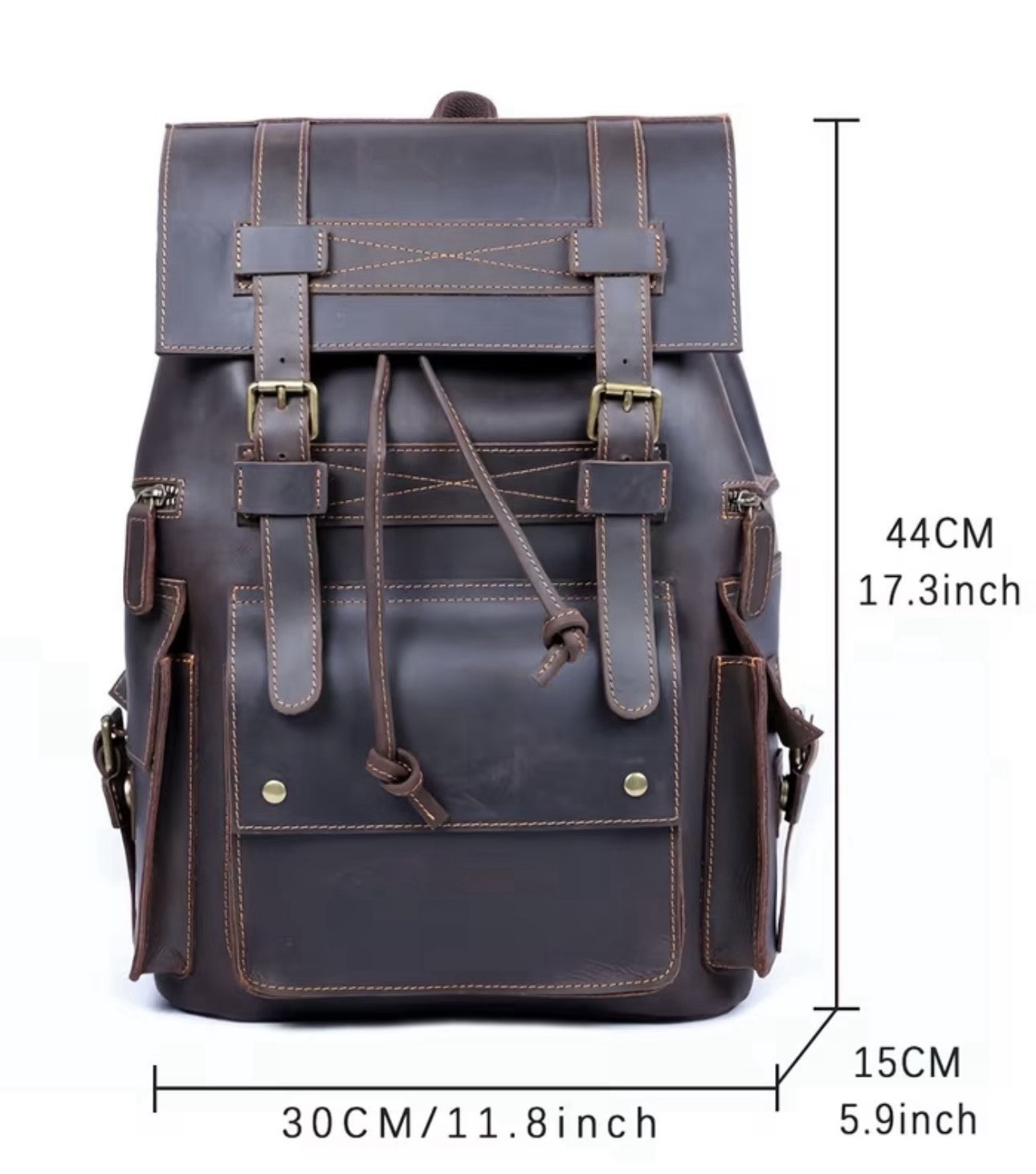 Brown Backpack – Drawstring & Buckle Closure, Adjustable Strap, Outer Pockets