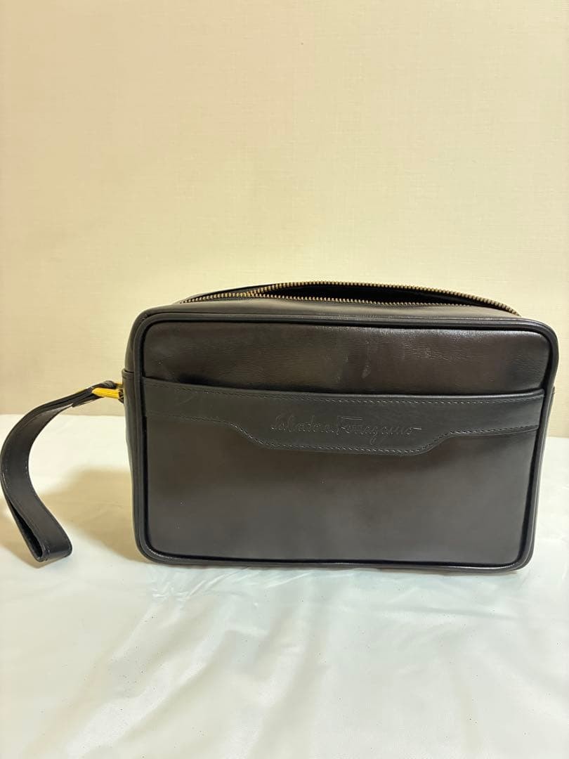 Salvatore Ferragamo Calf Leather Black Clutch Bag Men’s Formal Business
