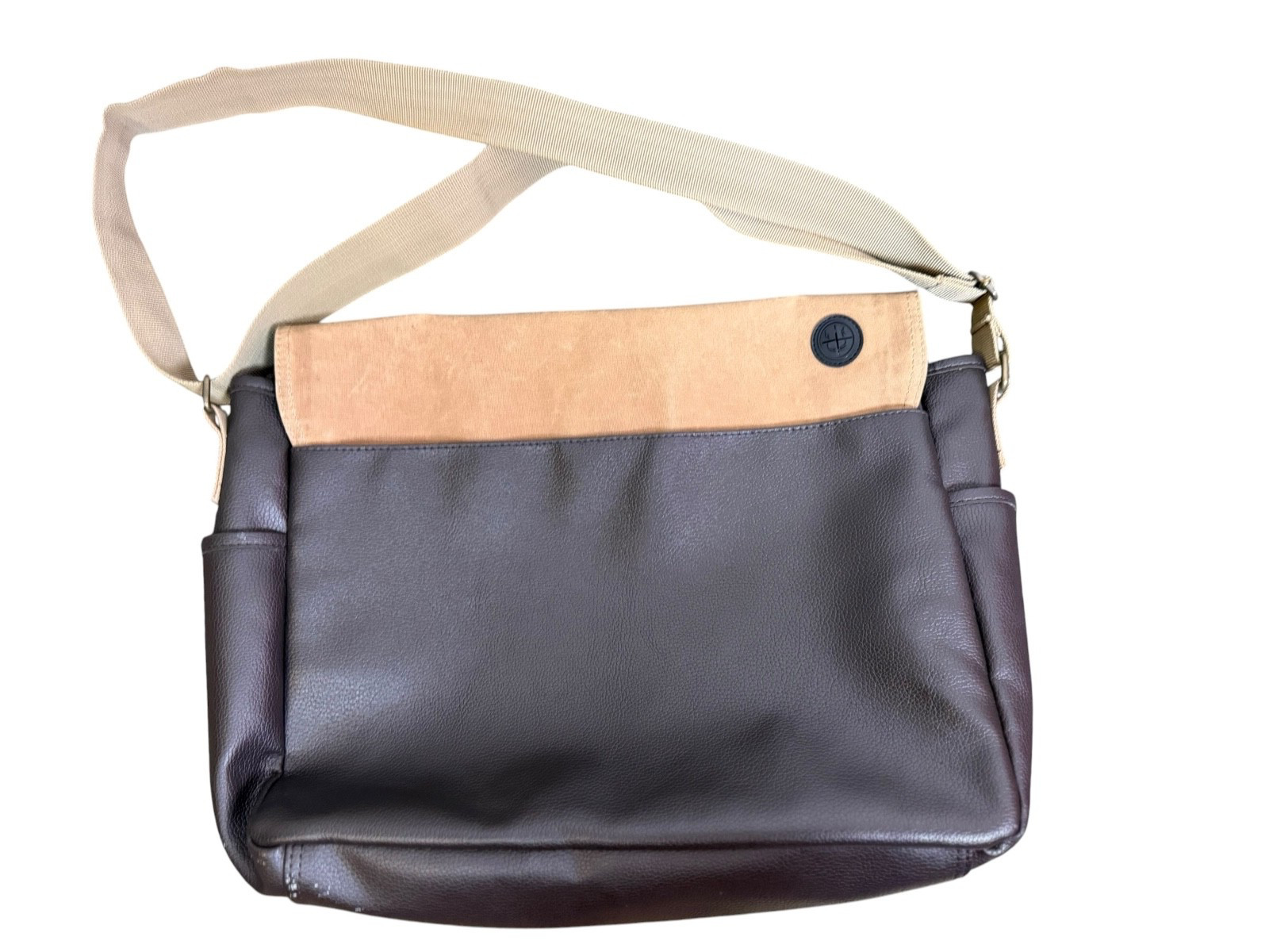 JOE Joseph Abboud Messenger Laptop Bag Brown Waxed Canvas Faux Leather 18in