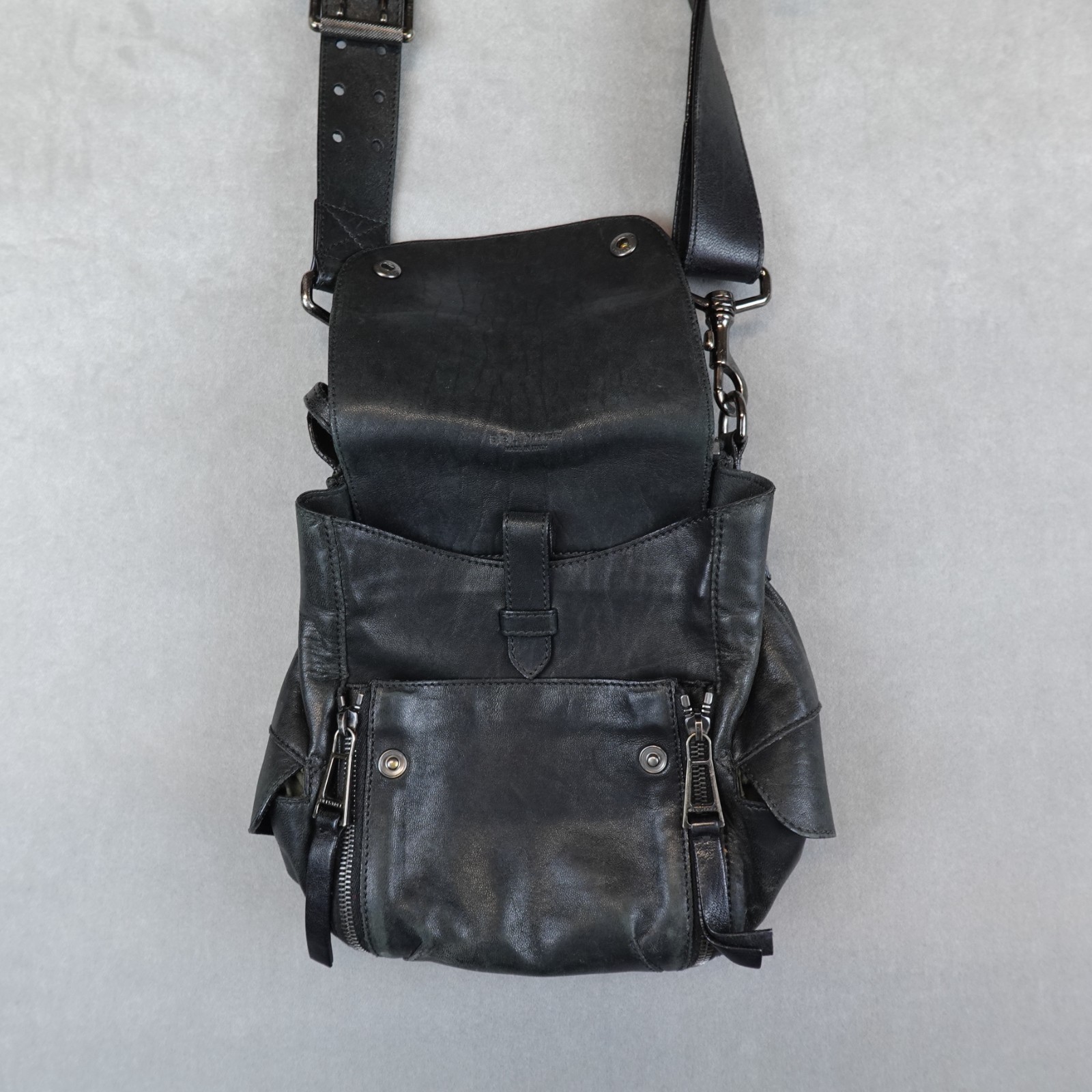 Belstaff Leather Messenger Shoulder Bag Black Utility Crossbody Malenotti