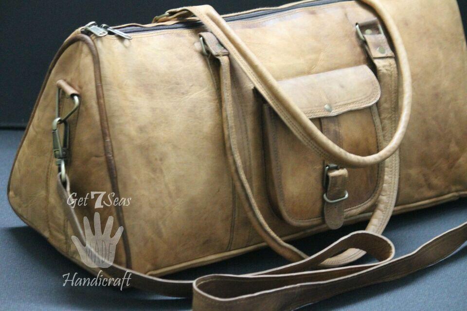 Large Triangle duffle Travel gym Men’s genuine Leather weekend overnight bag