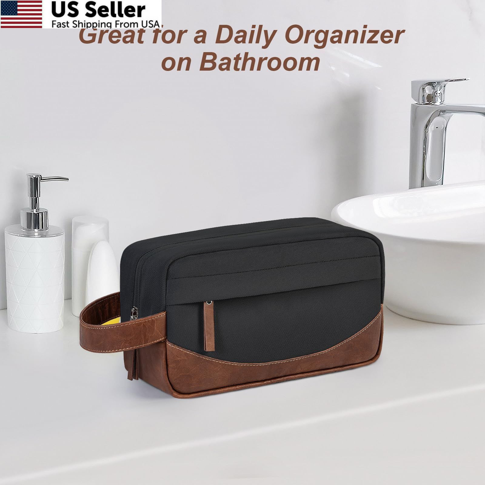 Ezday Travel Toiletry Bag for Men, Hanging Organizer, Medium, Black