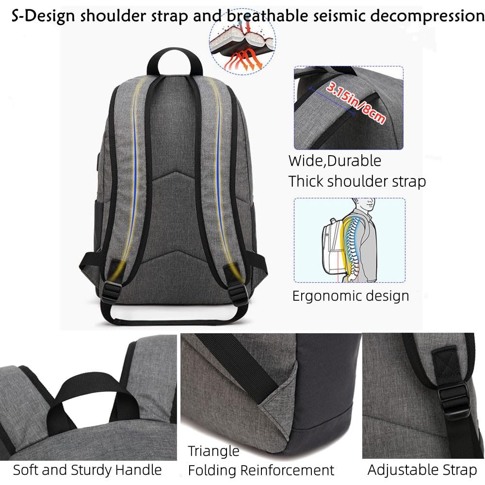 Lightweight Casual Laptop Backpack Men Women USB Charging Port Black 1 PCS