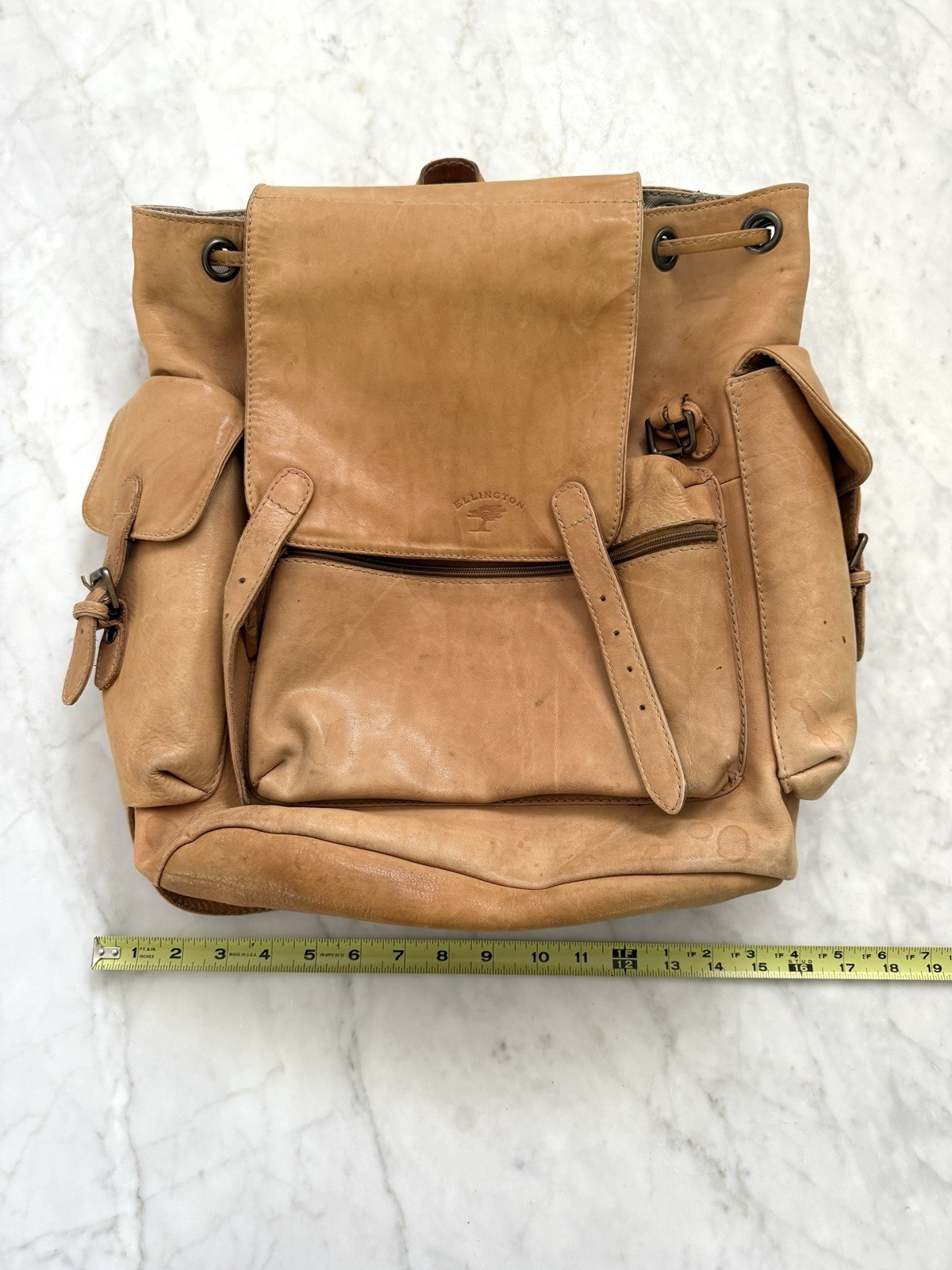 Vintage ELLINGTON Authentic Camel Color Leather Large Backpack – Distressed