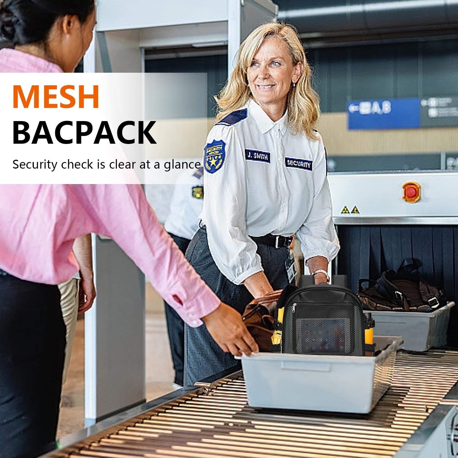 Mesh Backpack SemiTransparent Laptop Compartment Bungee Padded Strap Black