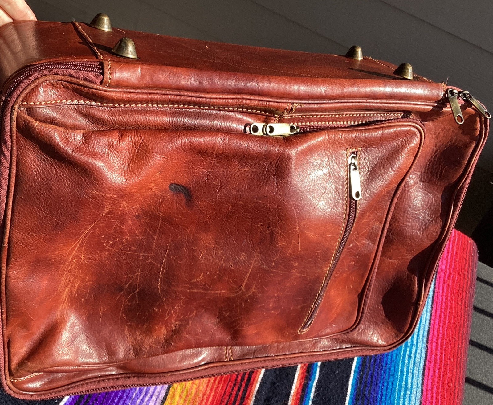 Vintage THE BRIDGE Leather Rolling Trolley Bag Distressed Hand Made In Italy