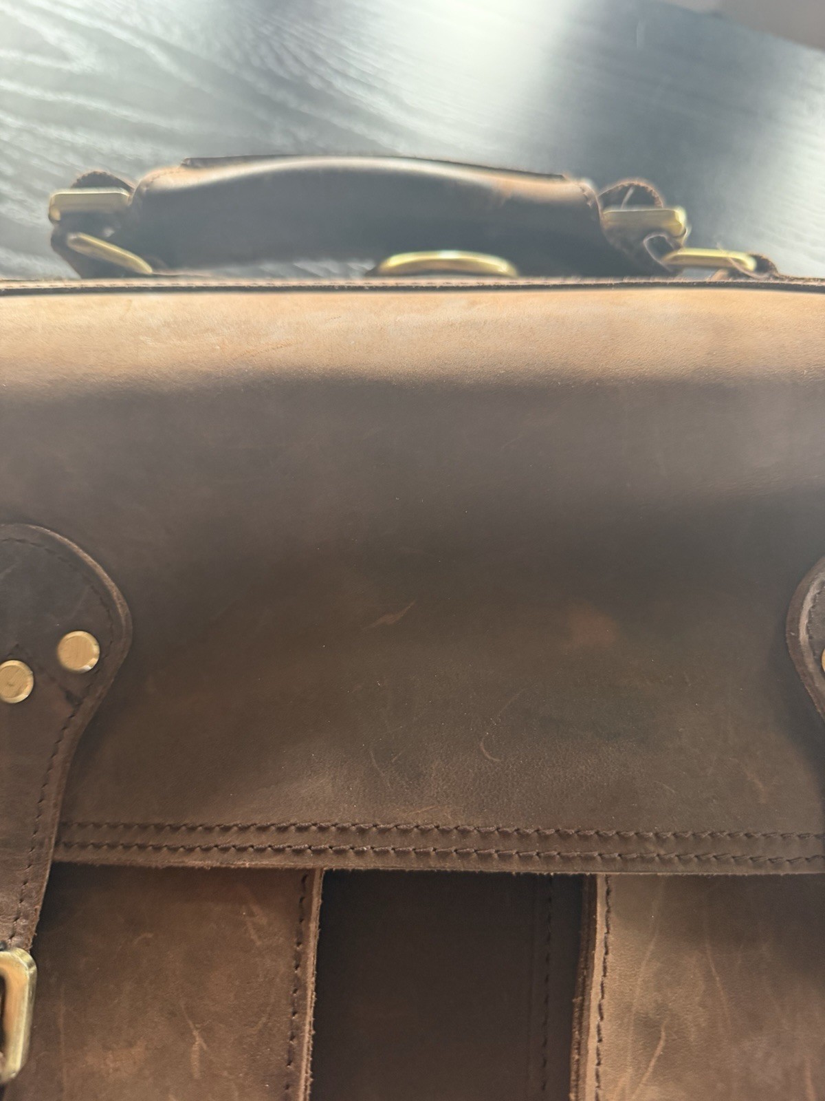 Vincenzo Italian Leather Briefcase Satchel Brown Dual Pocket Buckle