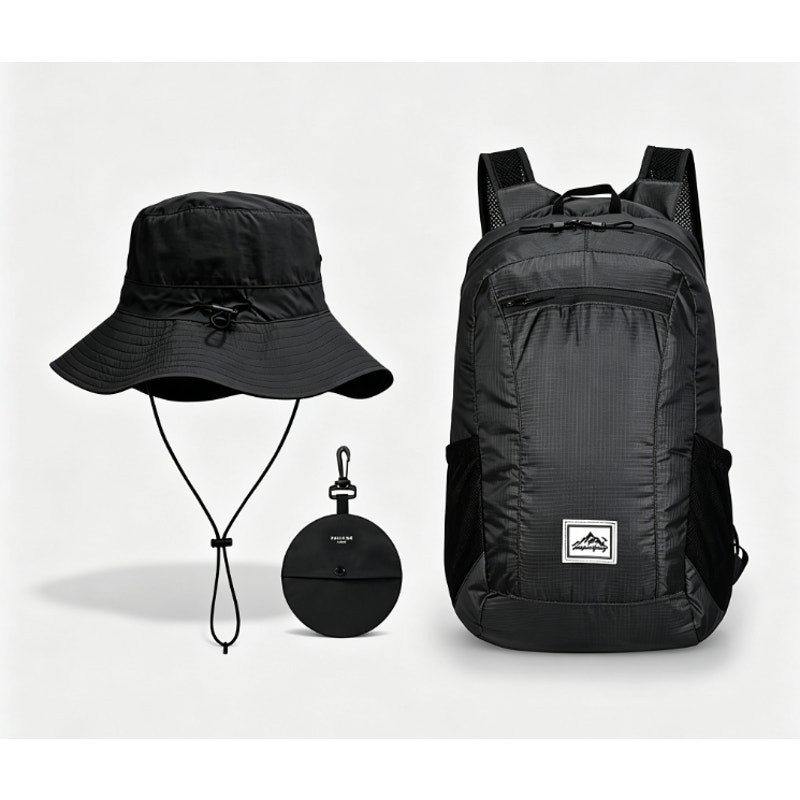 Foldable Outdoor Set UPF50+ Bucket Hat + Waterproof Backpack Unisex Travel Kit