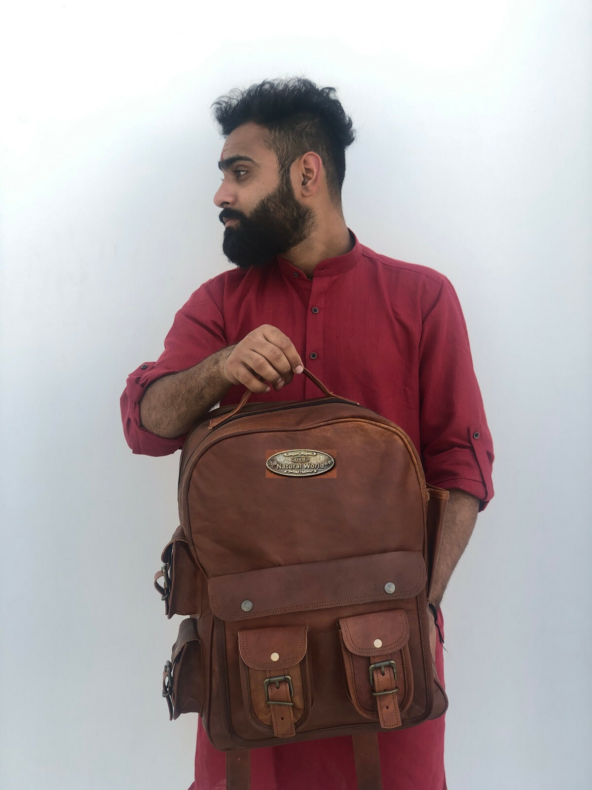 Extra Large Camel Leather Back Pack Rucksack Travel Bag For Men’s and Women’s