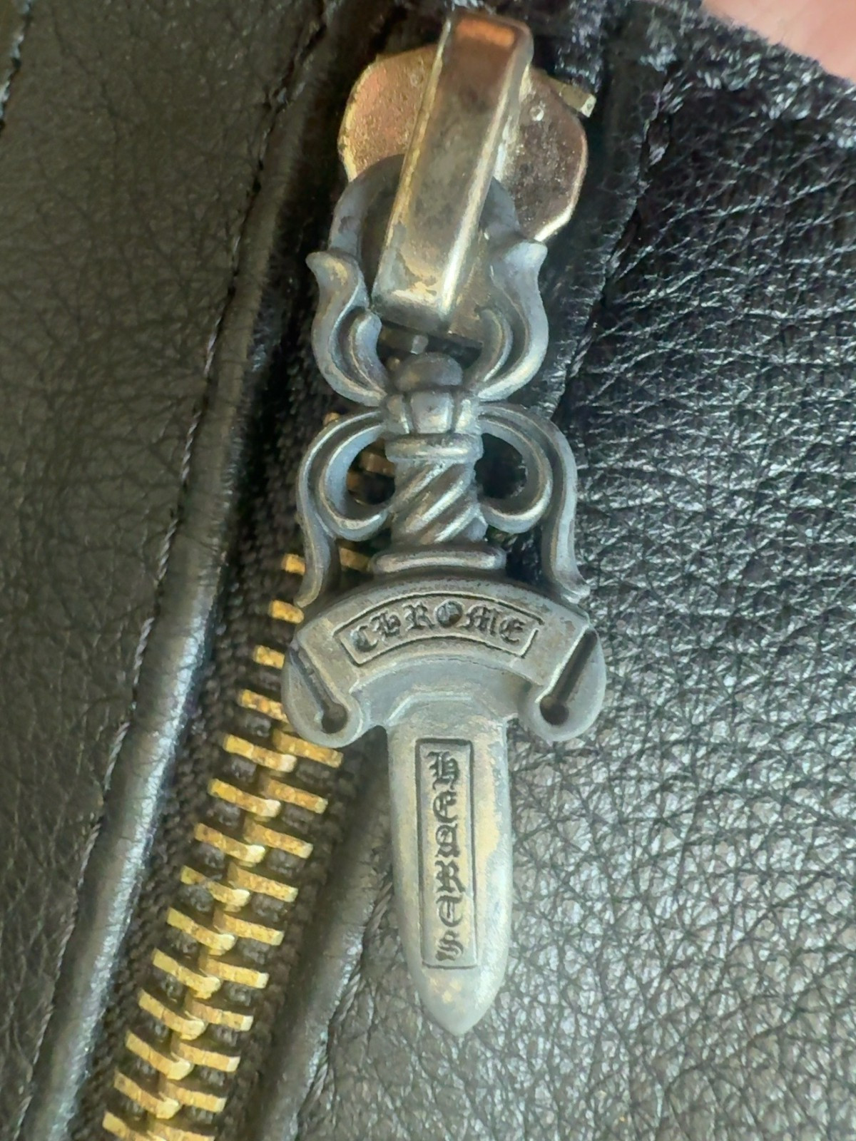 Chrome Hearts Black Leather Messenger Crossbody Bag Sterling Silver Dagger Rare