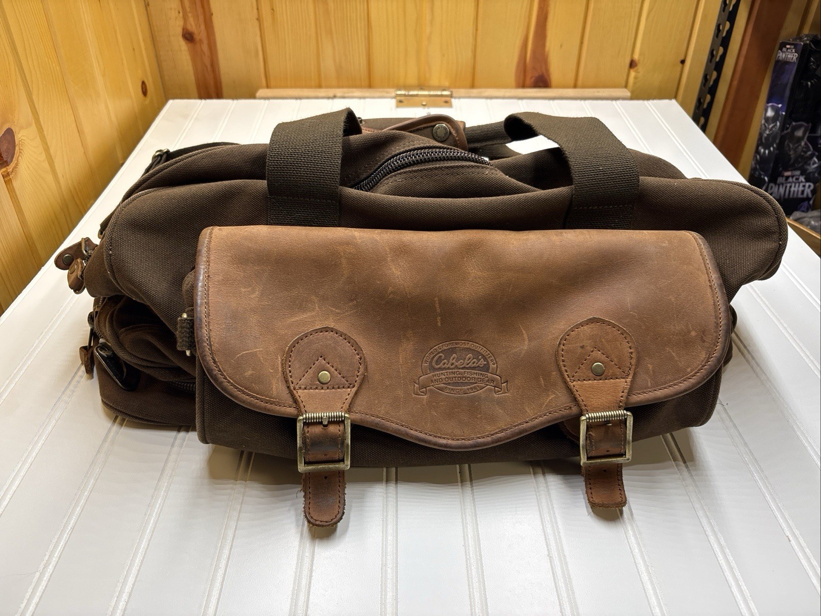 Cabelas Brown Canvas & Leather Large/XL Duffle Bag Fishing Hunting Camping 21”