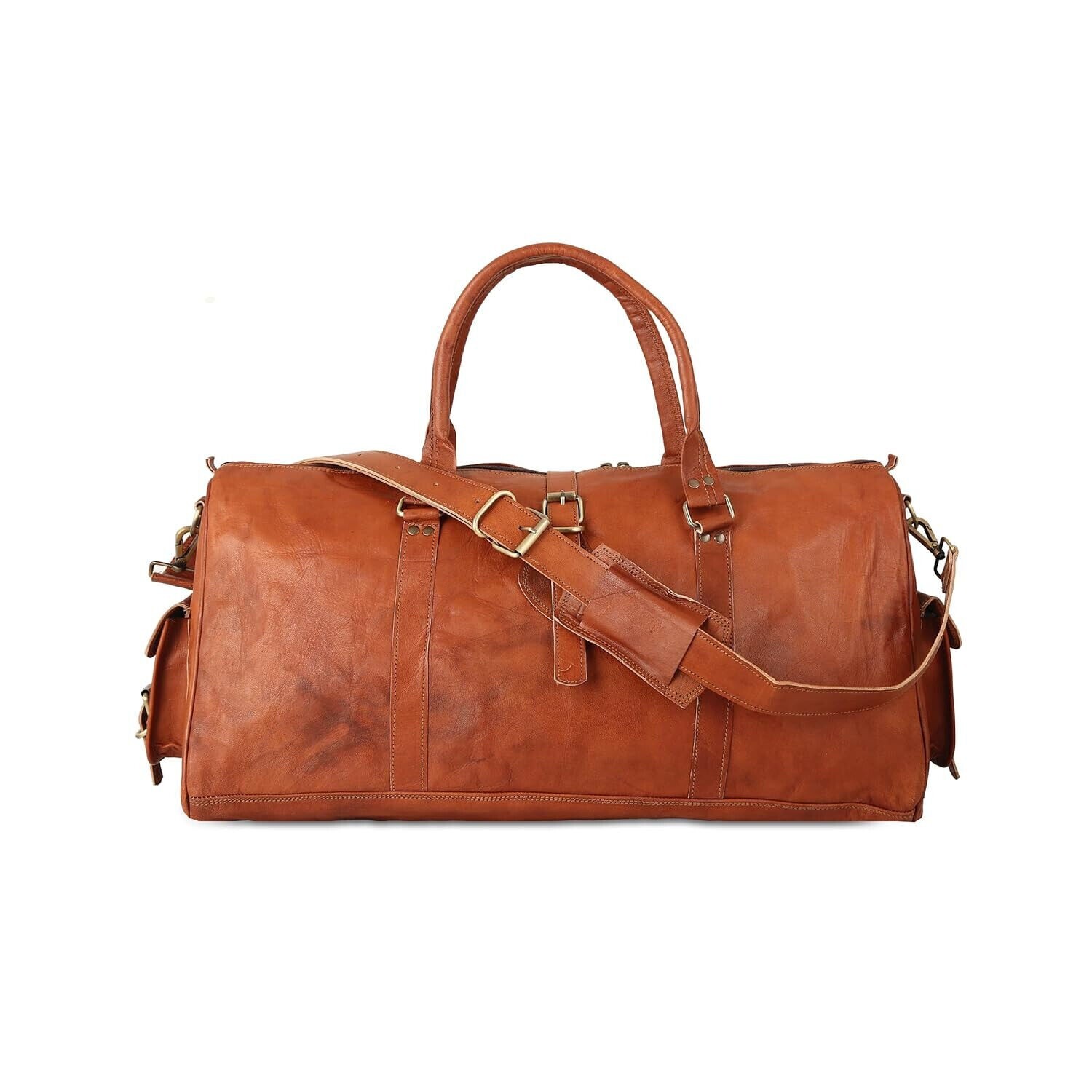 Men’s Spacious genuine goat leather duffel travel gym weekend overnight bag