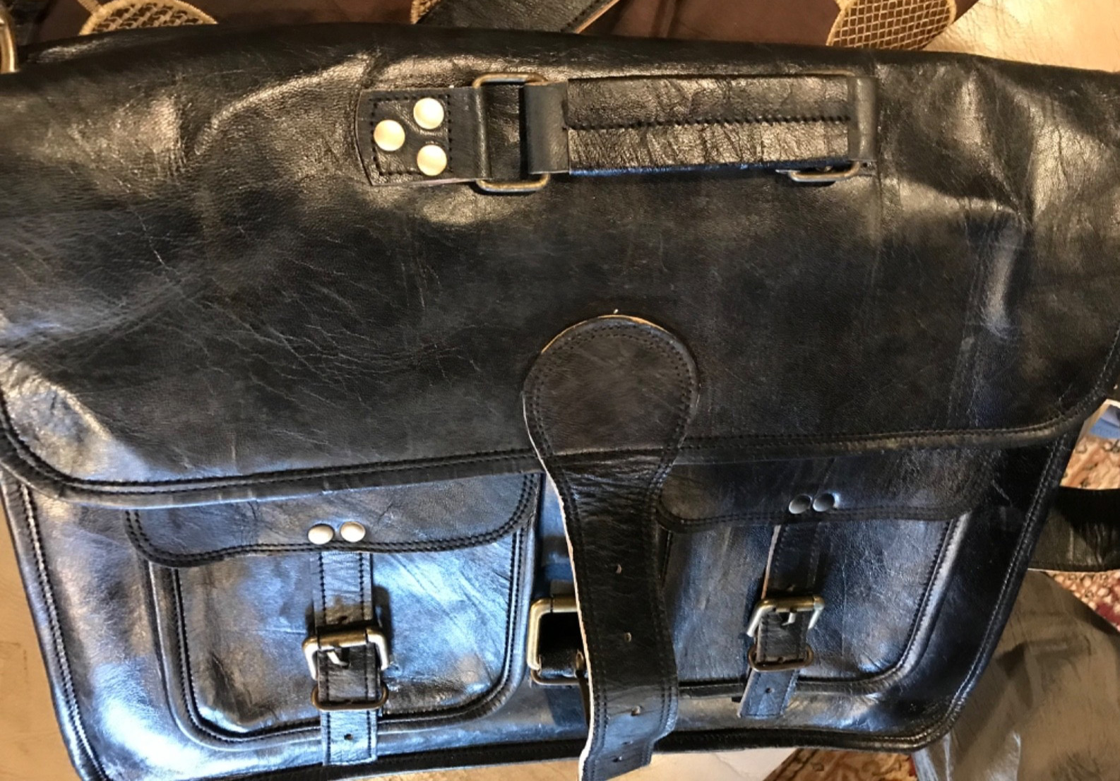 18″X13″ Buffalo Leather Black Large Men’s Briefcase Messenger Satchel Laptop Bag