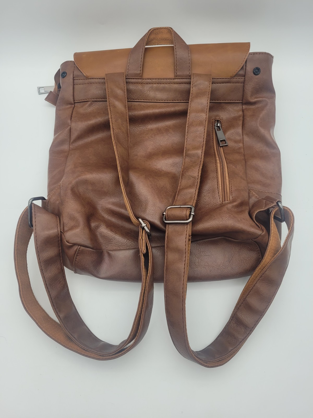 LXY Vegan Leather Backpack Brown Flap Buckle Laptop Pocket Travel Bag