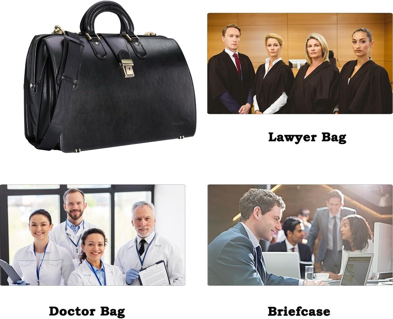 Leather Briefcase Men W/ Lock Lawyer / Doctor Bag 15.6 in Laptop 3 Compartments