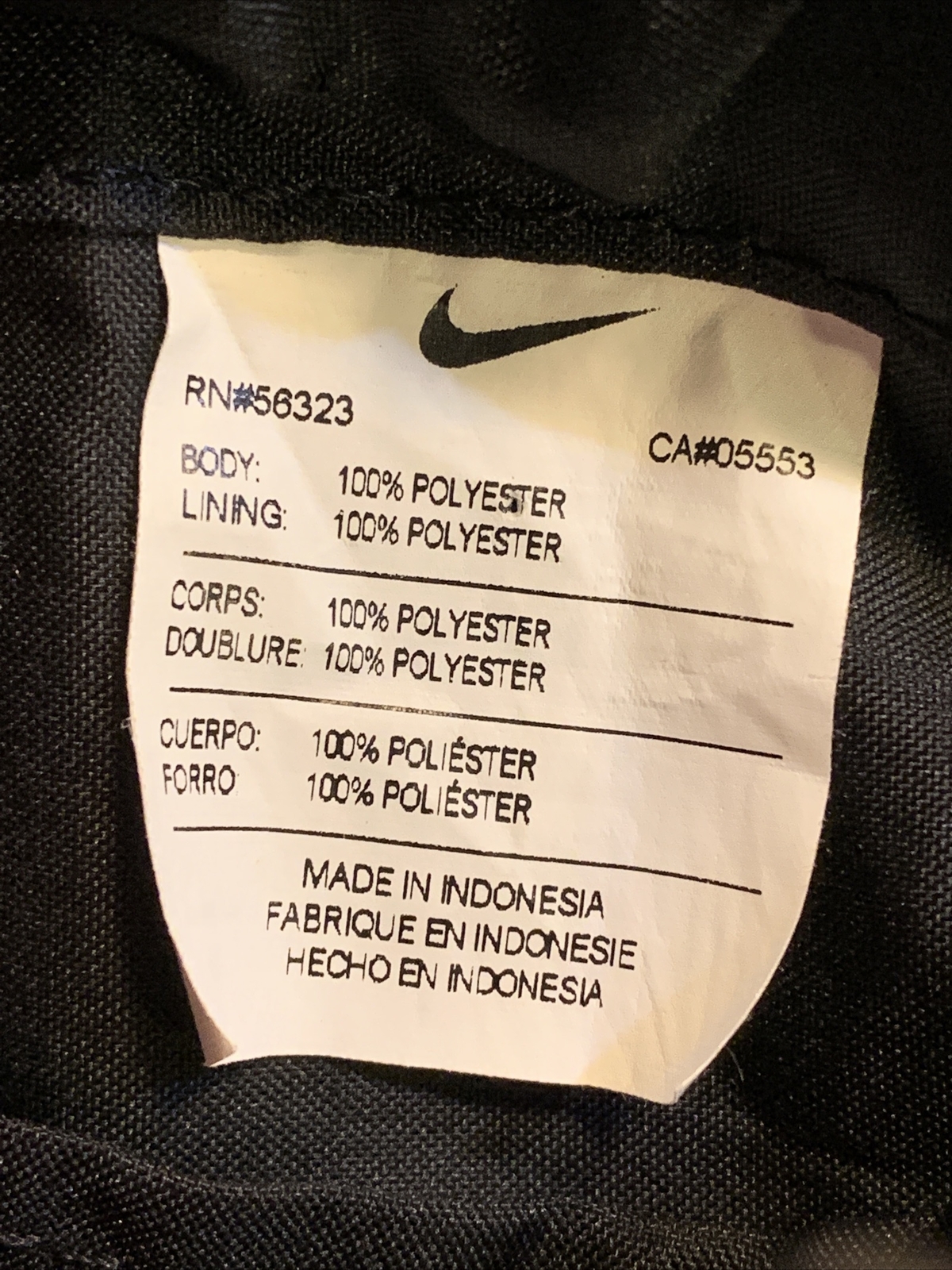 Nike drawstring bag Sack rn#56323 CA#05553 100%polyester 2 Sections! Red Black