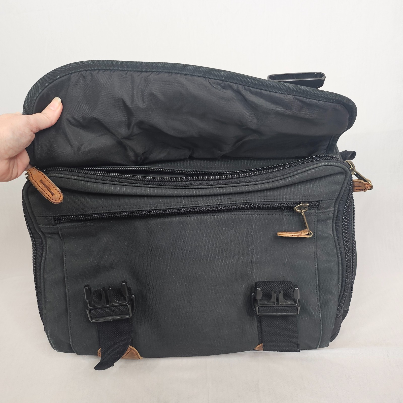 Cabela’s Canvas Messenger Bag | Hunting Gear Laptop Briefcase Black Leather Trim