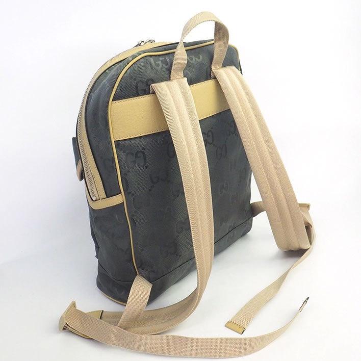Gucci Off The Grid Backpack GG Econyl Nylon Canvas Leather Gray Beige 644992