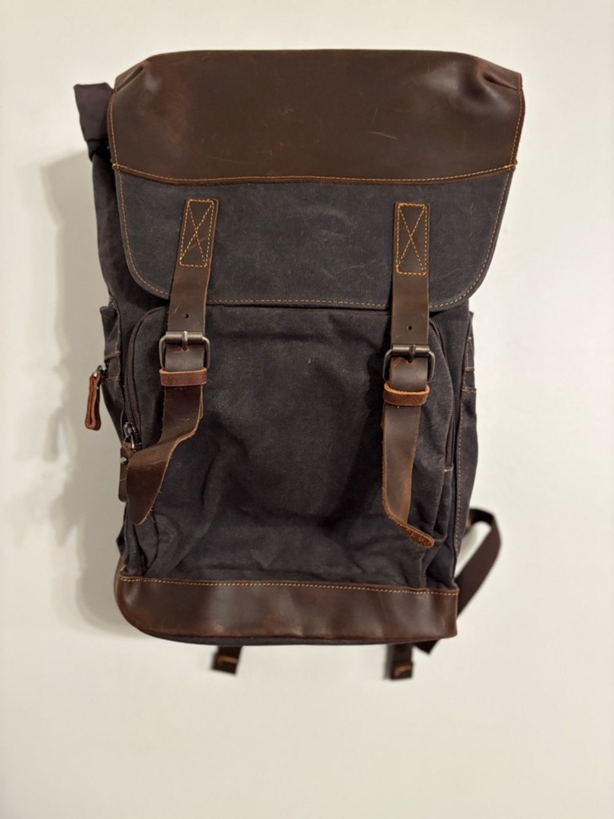 Vintage-Style Brown Canvas & Leather Men’s Backpack