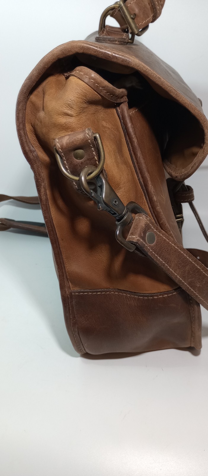Vtg SCHLESINGER Full Grain Cowhide Brown Leather Briefcase Attache Bag Messenger