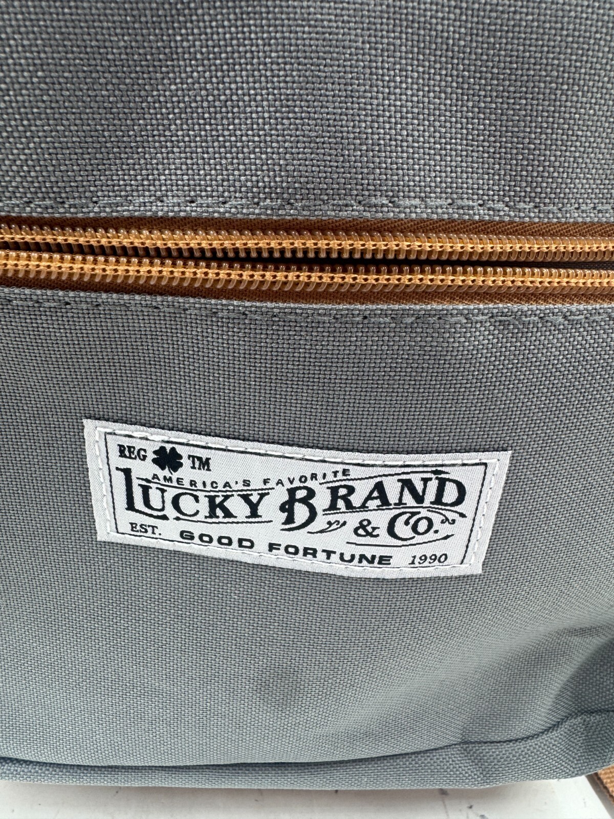 Lucky Brand Backpack Gray Canvas Brown Leather Day Pack