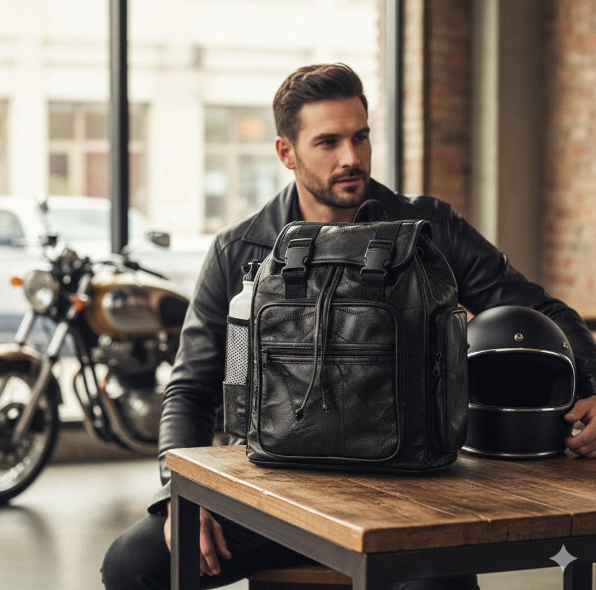 Black 100% Genuine Leather Backpack – Great For Motorcycle, School, Hiking