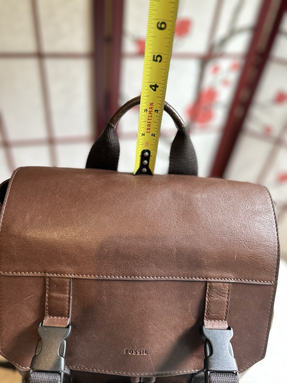 Fossil Brown Backpack Drawstring Flap Buckle Top Handle Outer Pockets Laptop