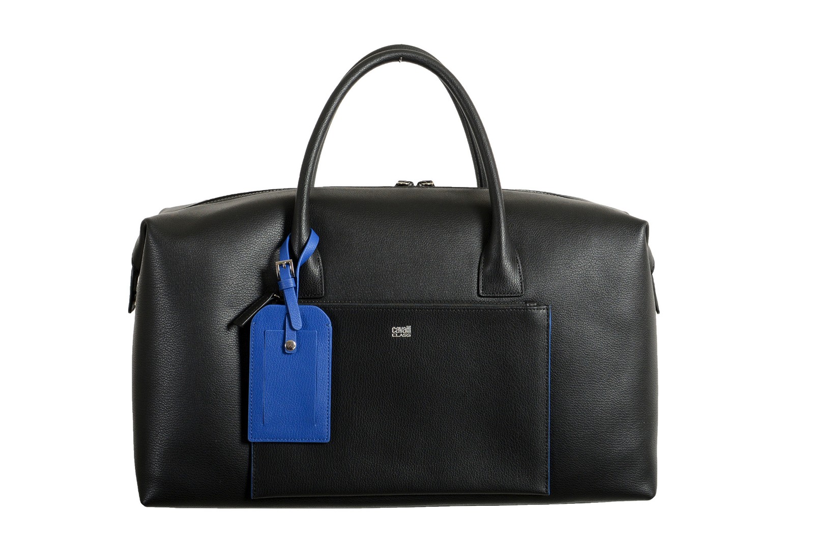 Cavalli Class Unisex Black Leather Duffel Travel Bag