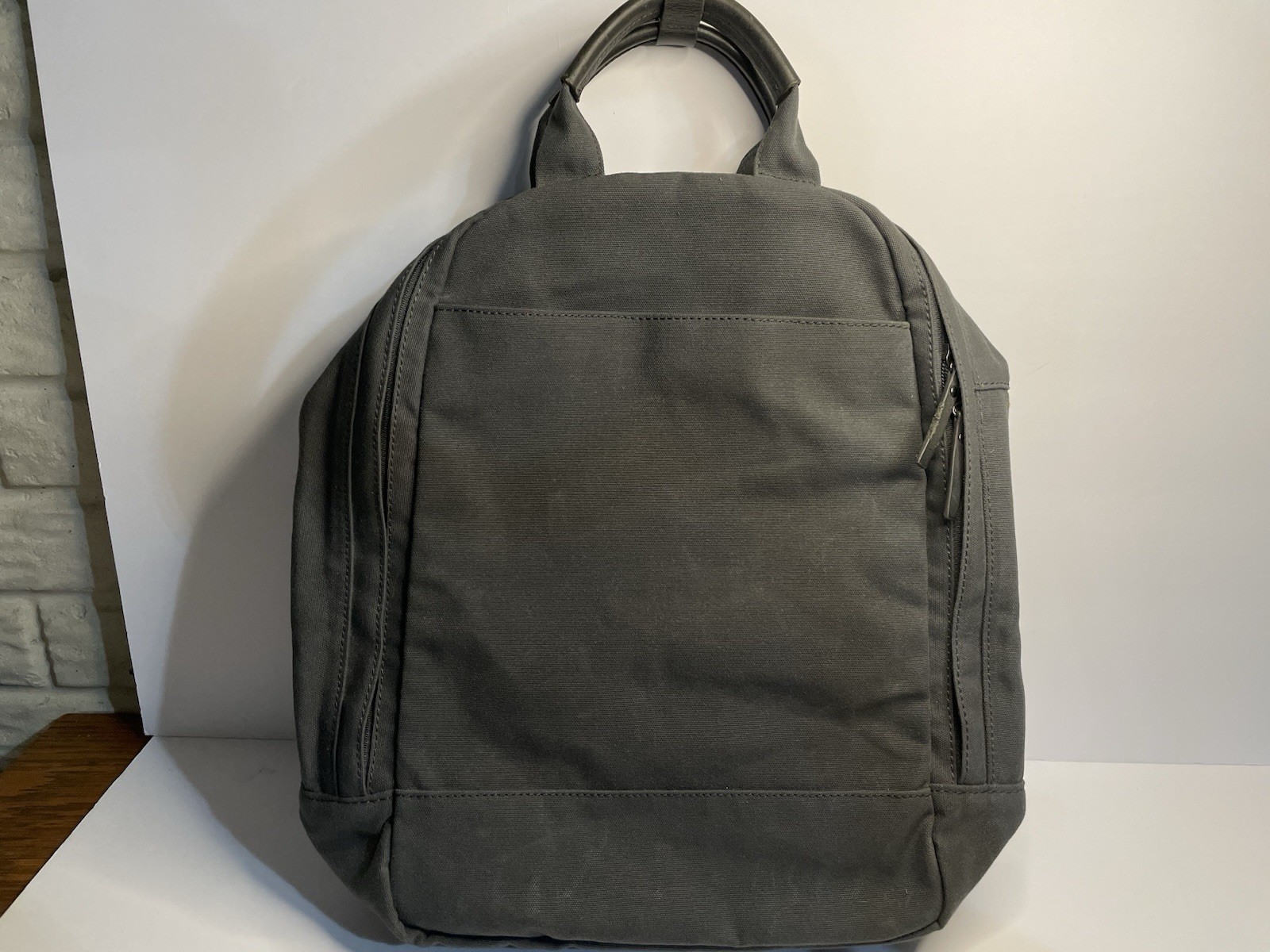 Day Owl DayPack Mini Waxed Canvas Backpack Padded Leather Handles Gray