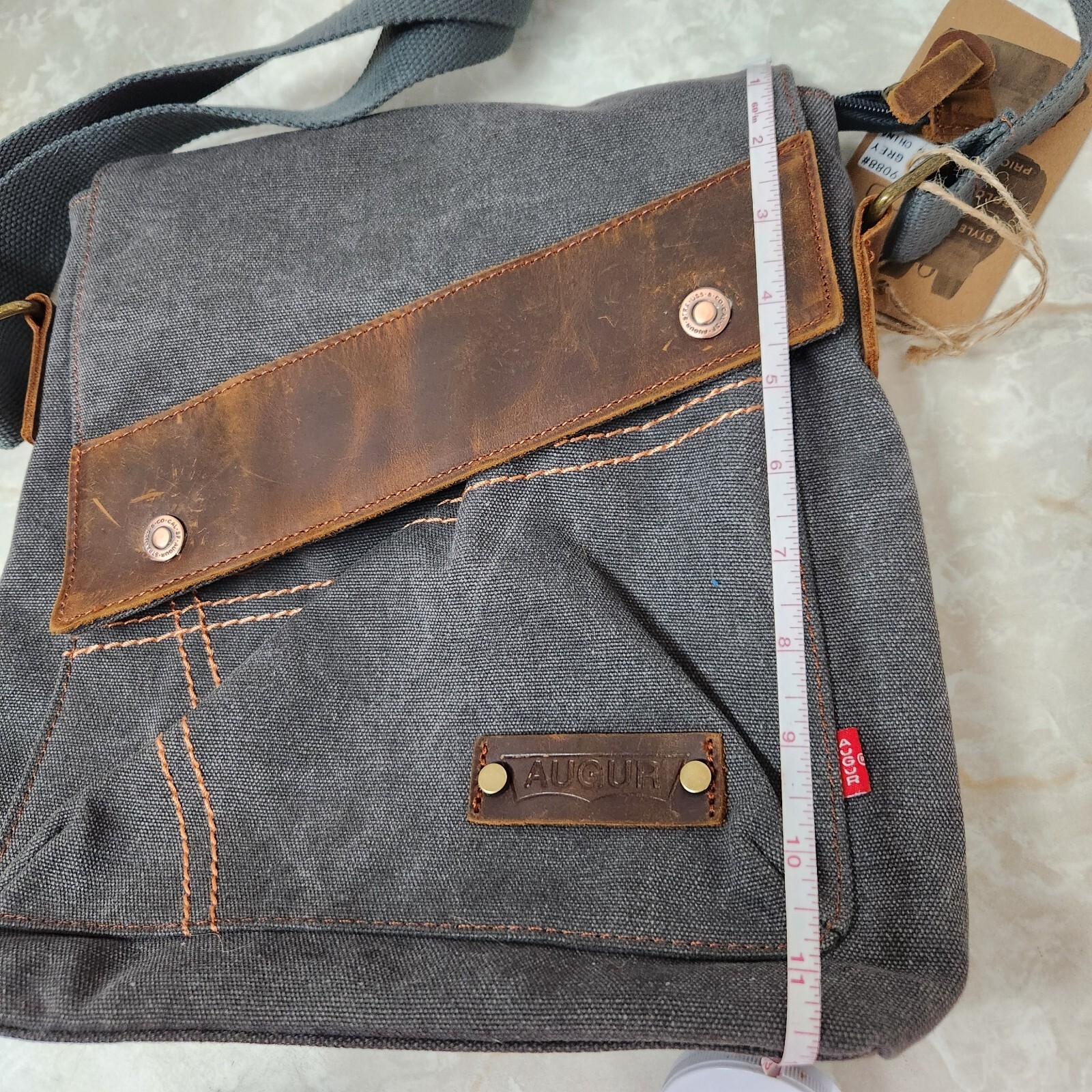 Augur Messenger Bag Leather Canvas Shoulder Crossbody Purse Grey #9088