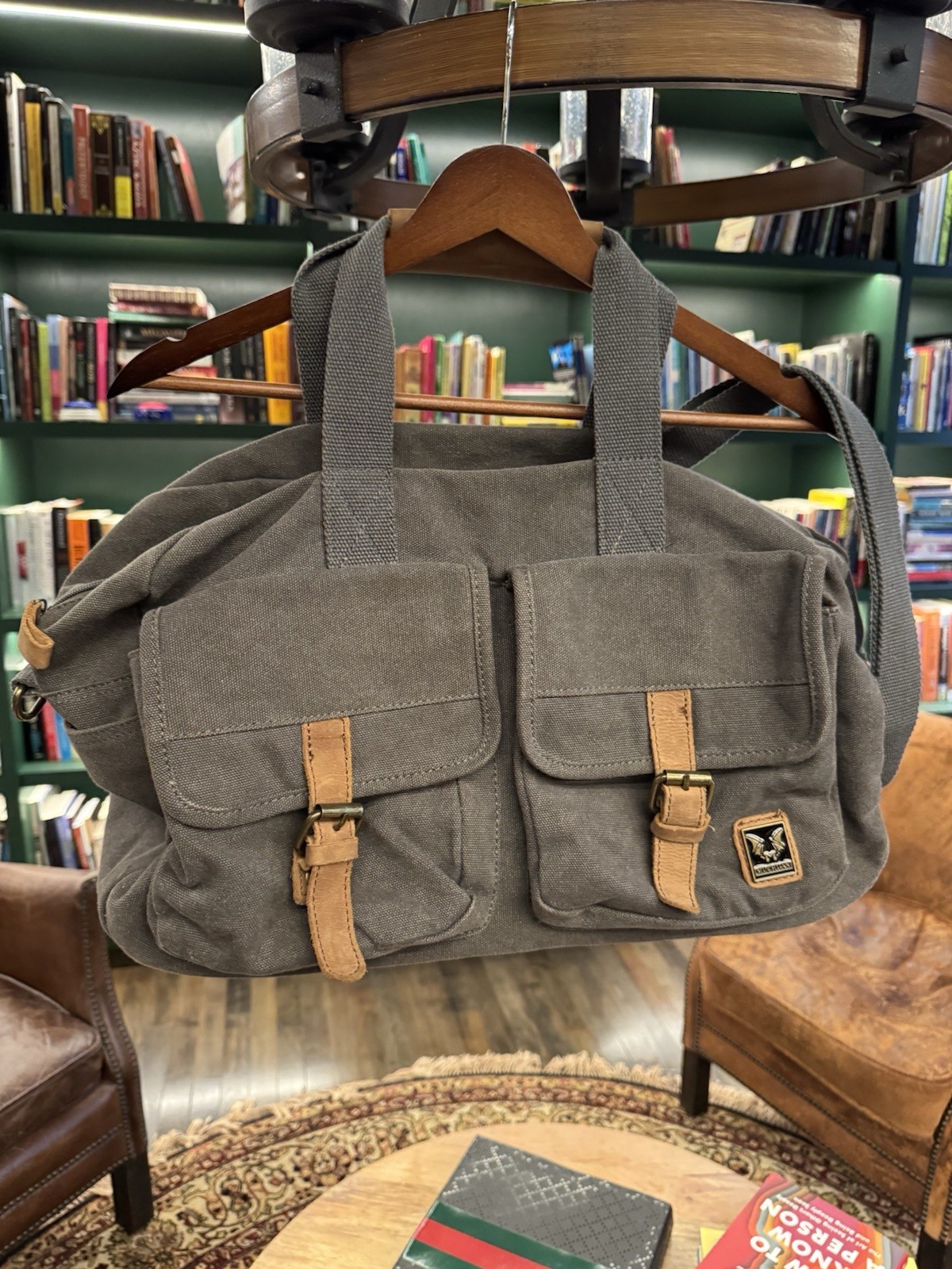 Muchuan Canvas Messenger Duffel Bag Gray Travel Tote w/ Pockets 24x14x7
