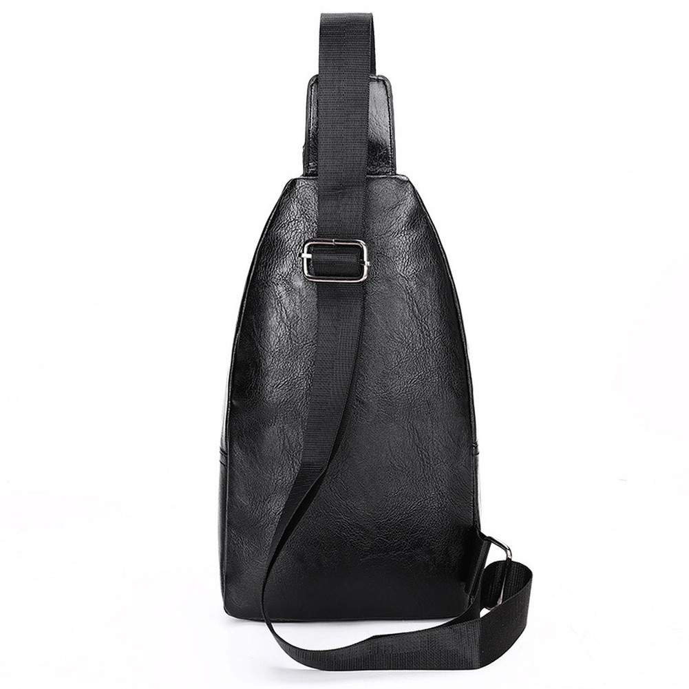 Mens PU Leather Chest Bag Shoulder Pack Earphone Hole Sport Crossbody Handbag US