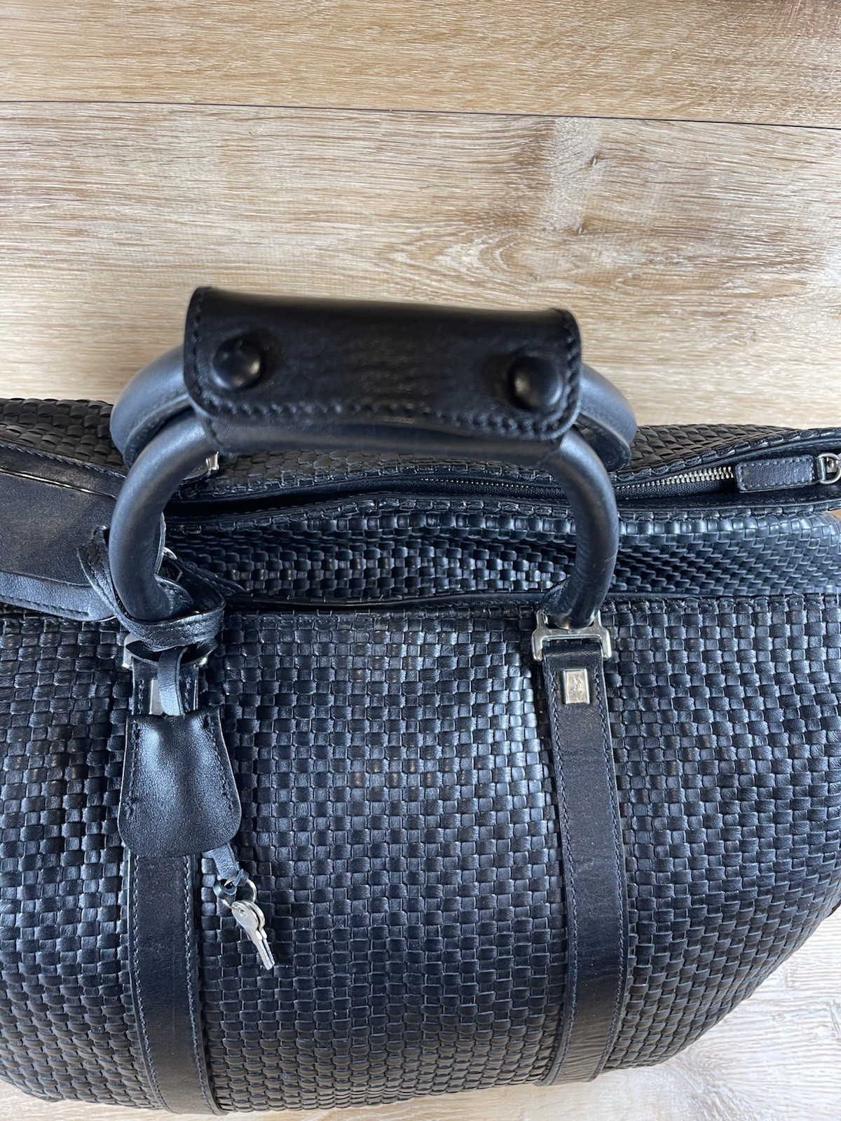 Cole Haan Black Woven Leather A Line Duffle Weekender Bag $2595
